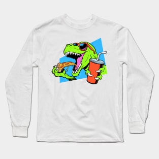 Dinosaur eating pizza Long Sleeve T-Shirt